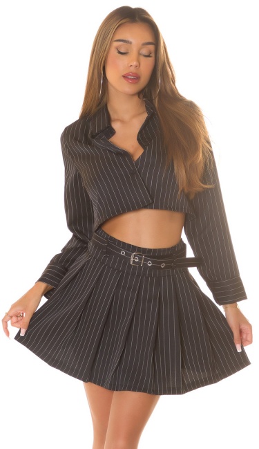 Mini Skirt with pinstripes & belt Black